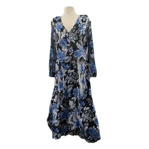 Komarov Womens Floral Print Pleated Midi Dress V-Neck 3/4 Sleeves Hi Low‎ XL